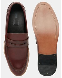 Asos Brand Loafers In Burgundy Leather With Natural Sole