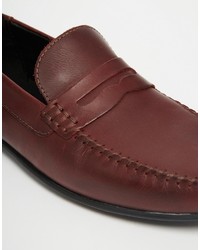 Asos Brand Penny Loafers In Burgundy Leather