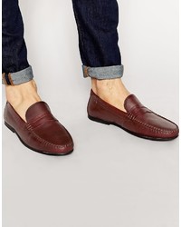 Asos Brand Penny Loafers In Burgundy Leather