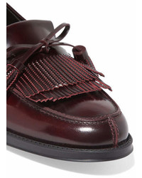 Tod's Fringed Glossed Leather Loafers Burgundy