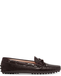 Tod's Gommino Lizard Effect Leather Loafers Plum