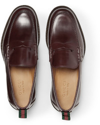 Gucci Stripe Trimmed Leather Penny Loafers