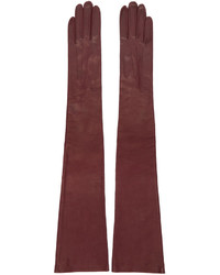 Erdem Burgundy Long Leather Gloves