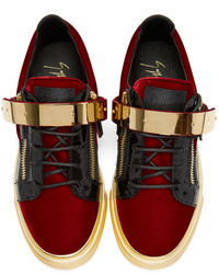 Giuseppe Zanotti Red And Black Velvet London Sneakers