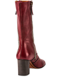 Chloé Chloe Side Zip Leather 70mm Mid Calf Boot Deep Plum