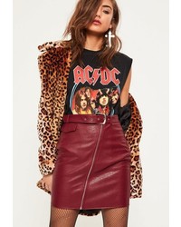 Missguided Red Faux Leather Biker Detail Mini Skirt