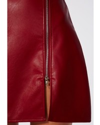 Missguided Naomi Faux Leather Zip A Line Skirt Burgundy