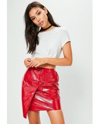 Missguided Red Faux Leather Tie Belted Mini Skirt