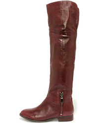 Burgundy Leather Over The Knee Boots