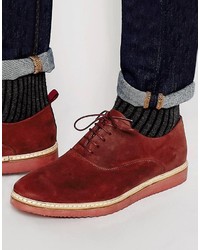 Asos Brand Oxford Shoes In Burgundy Leather