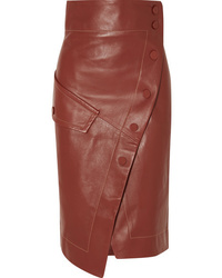 Petar Petrov Button Detailed Leather Wrap Midi Skirt