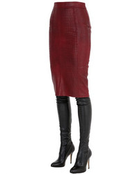 Croc Embossed Nappa Leather Pencil Skirt