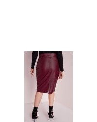 Missguided Plus Size Faux Leather Midi Skirt Burgundy