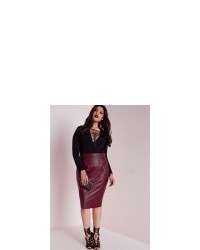 Missguided Plus Size Faux Leather Midi Skirt Burgundy