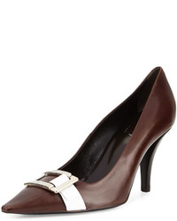 Roger Vivier Buckle Strapped Leather Pump Brownwhite