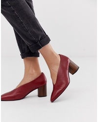 Vagabond Deep Red Leather Block Heeled Court Shoes With Wooden Heel