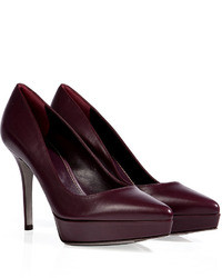 Sergio Rossi Leather Pointy Toe Platform Pumps In Burgundy