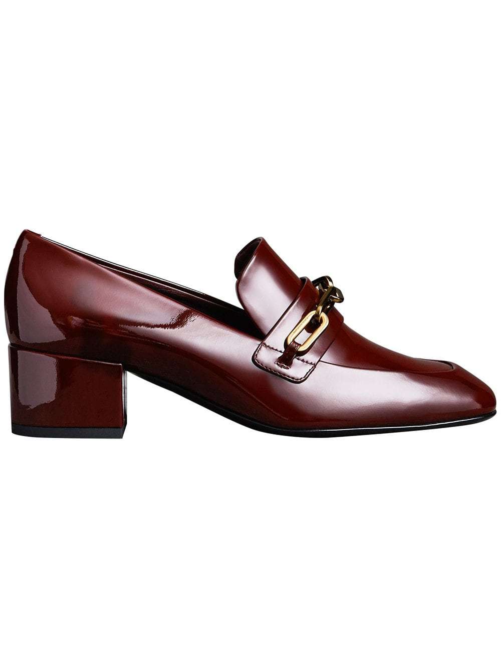 Burberry link detail patent hotsell leather loafers