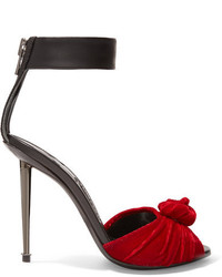 Tom Ford Knotted Velvet And Leather Sandals Red