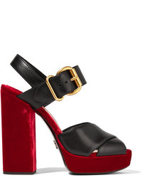 Prada Leather And Velvet Platform Sandals Claret