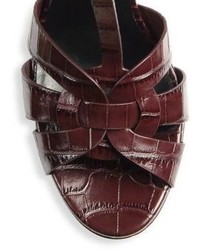 Saint Laurent Tribute Croc Embossed Leather Platform Sandals