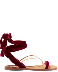 Valentino Velvet And Leather Sandals Claret