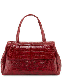 Nancy Gonzalez Medium Crocodile New Flap Satchel Bag Red Shiny