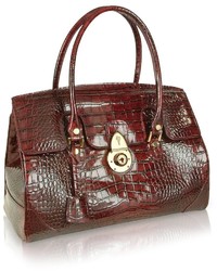 L.a.p.a. Ruby Red Croco Stamped Patent Leather Satchel Bag