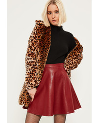 Missguided Burgundy Faux Leather Full Mini Skirt