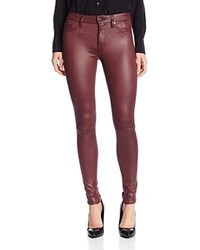Burgundy Leather Skinny Jeans with Black Leather High Top Sneakers ...