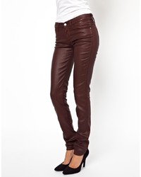 coated leather look jeans