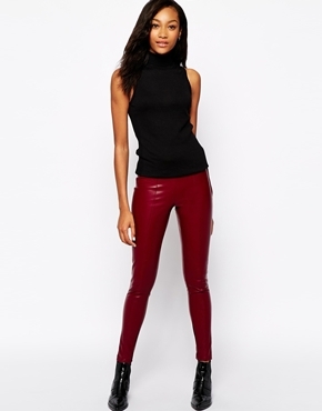 burgundy leather leggings