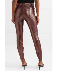 J Brand Metallic Snake Effect Leather Skinny Pants