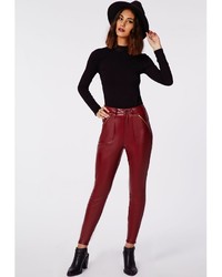Missguided Agnes Faux Leather Zip Detail Skinny Trousers Oxblood