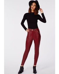 Missguided Agnes Faux Leather Zip Detail Skinny Trousers Oxblood