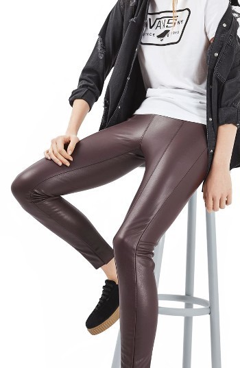 burgundy faux leather trousers