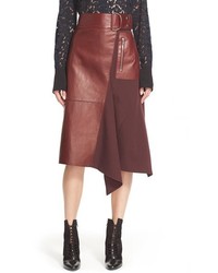 3.1 Phillip Lim Leather Contrast Asymmetrical Wool Twill Skirt