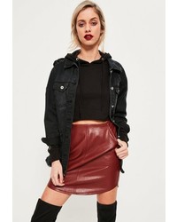 Missguided Red Curve Hem Zip Back Faux Leather Skirt