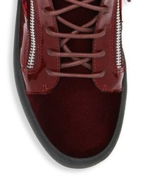 Giuseppe Zanotti Low Velvet Amaranto Leather Sneakers
