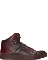Lanvin Red Leather Mid Top Sneakers