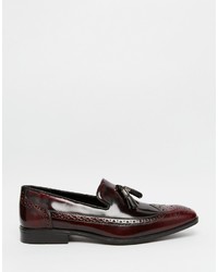 Asos Brand Brogue Loafers In Burgundy Leather With Tassel