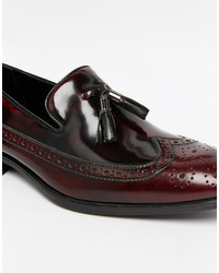 Asos Brand Brogue Loafers In Burgundy Leather With Tassel