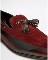 Asos Brand Tassel Loafers In Burgundy Suede And Leather Mix