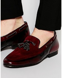 Asos Brand Tassel Loafers In Burgundy Suede And Leather Mix