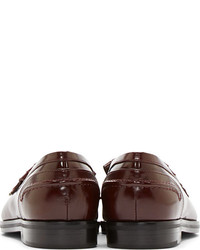 Lanvin Burgundy Leather Studded Penny Loafers