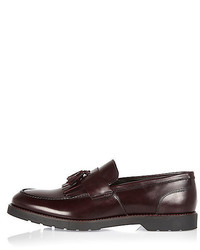 River Island Dark Red Leather Tassel Loafers