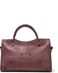 Balenciaga Blackout City Small Perforated Leather Tote Burgundy