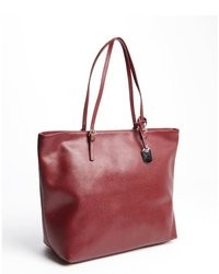 Furla Burgundy Crosshatched Leather New Shopper Tote