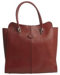 Tod's Burgundy Leather Logo Stamp Top Handle Large Tote