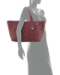 Neiman Marcus Distressed Woven Leather Tote Bag Burgundy